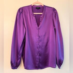 Purple Silk  Button-Up Blouse